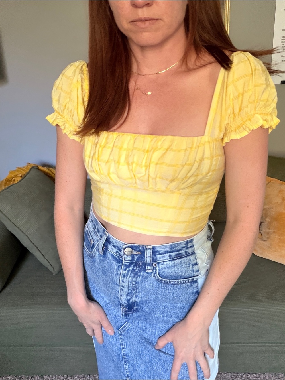 Capulet Yellow Plaid Square-Neck Crop Top